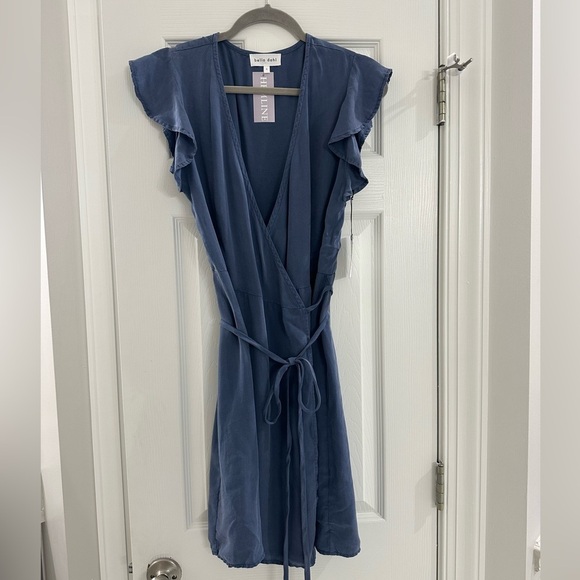 NWT Bella Dahl Ruffle Sleeve Wrap Dress Size Small Blue Navy - Picture 3 of 9